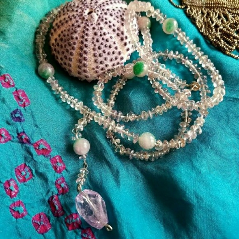 Amethyst necklace long gem strand bead beaded gemstone handmade gem